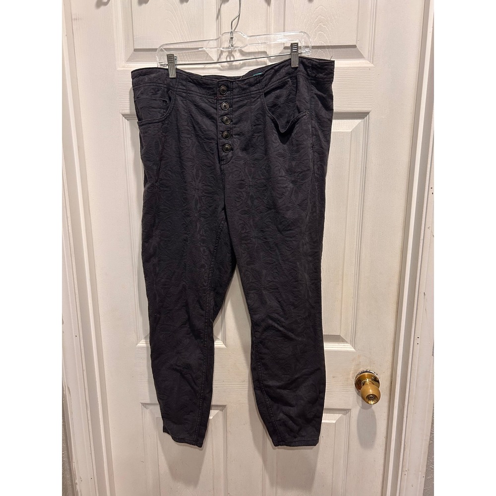 Pilcro Anthropologie High Rise Skinny Pants 18W Floral Jacquard Button Fly Gray